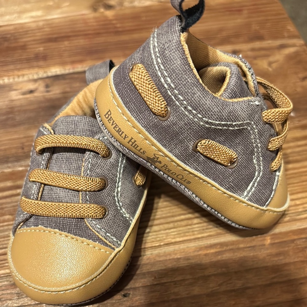 Beverly Hills Polo Club Gray and Tan Baby Walker Shoes